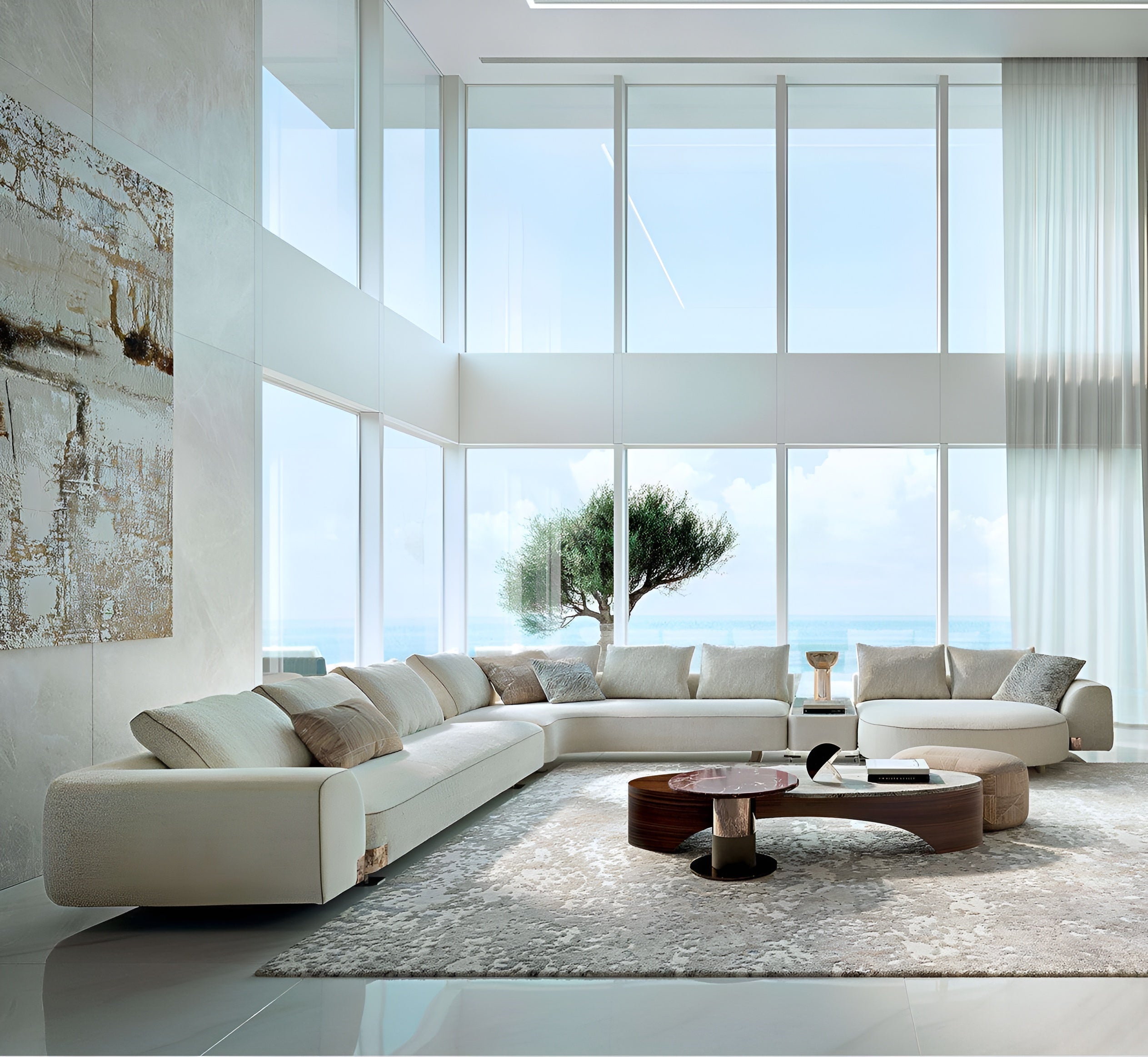 L-Shaped Sectional Sofa With Boucle Fabric Upholstery / Ruchi