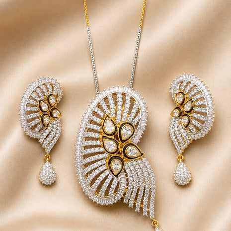 Elegant American Diamond Pendant Necklace And Earrings Set / Ruchi 
