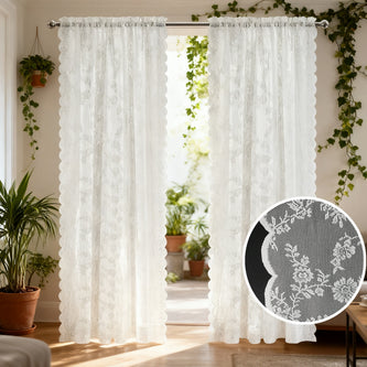 Elegant Floral Design Lace Sheer Polyester Curtain / Ruchi