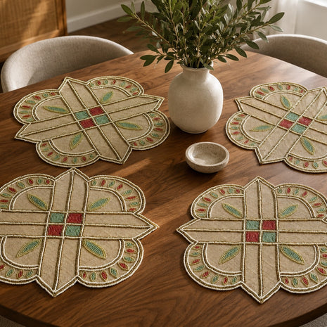 Elegant Geometric Floral Beaded Placemat Set of 2 / Ruchi