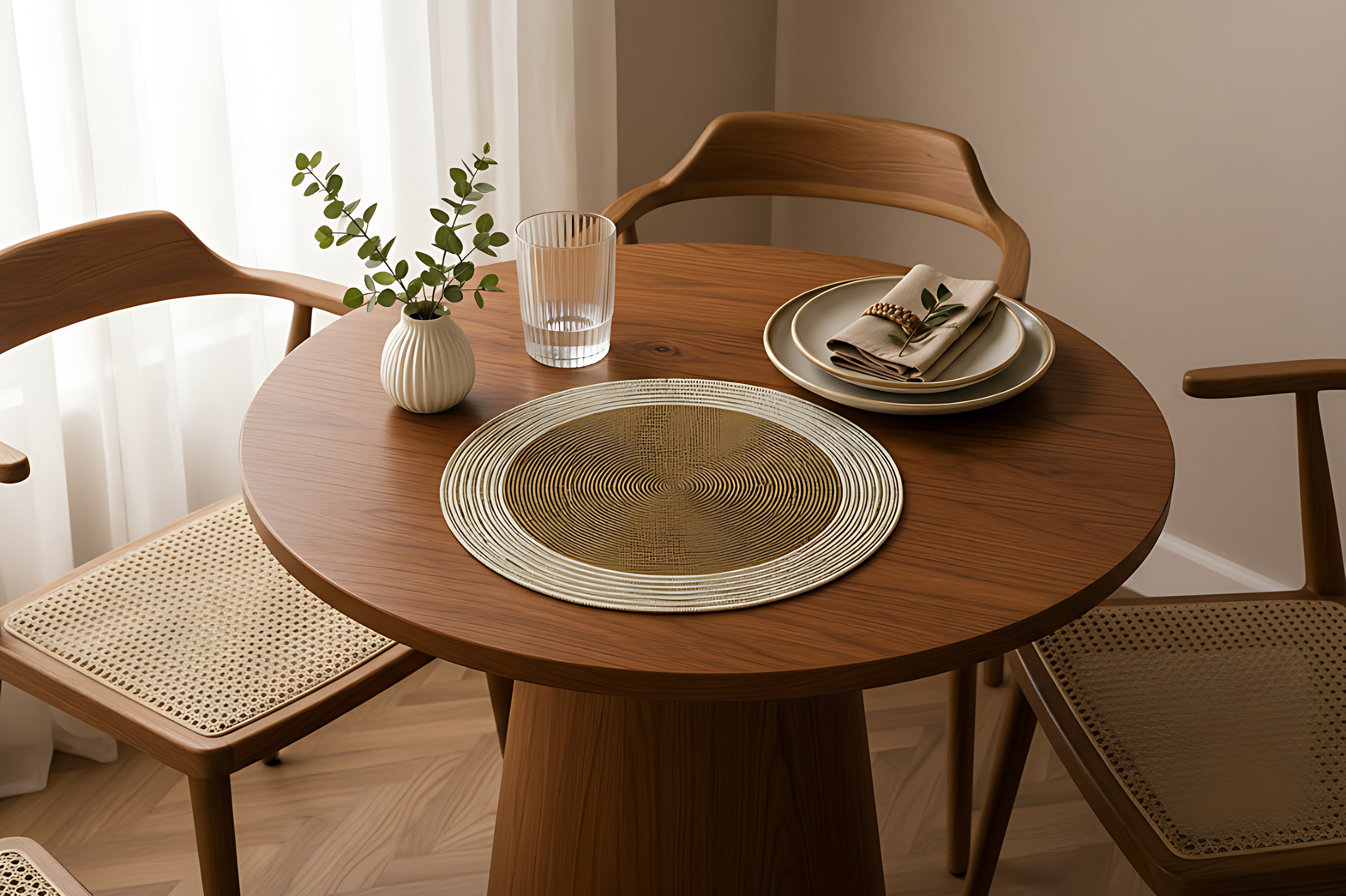 Elegant Gold & Pearl White Beaded Round Placemat / Ruchi
