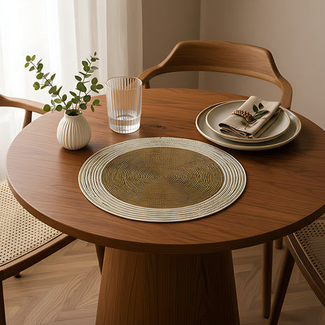 Elegant Gold & Pearl White Beaded Round Placemat / Ruchi