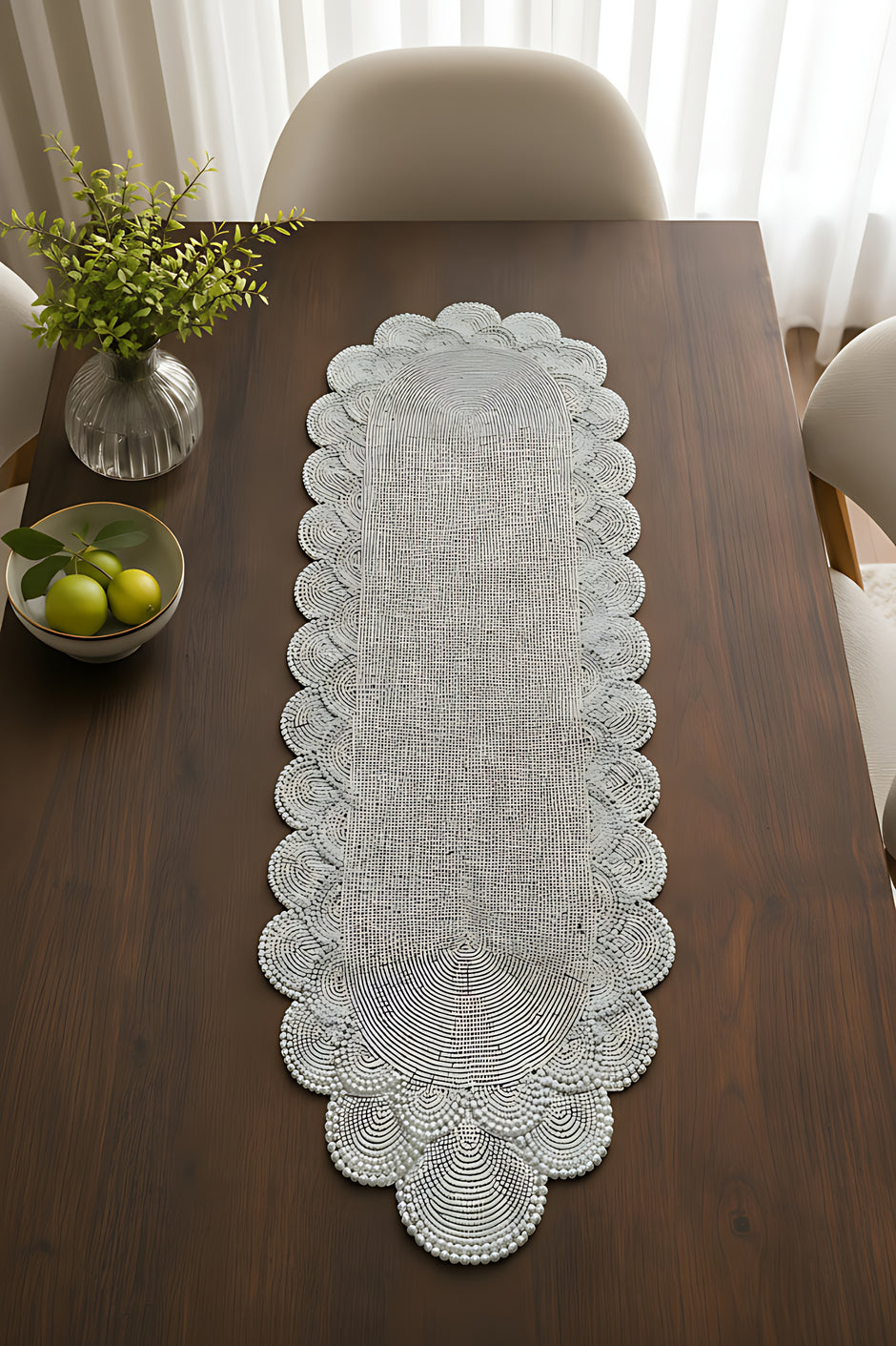 Elegant Grey Pearl Table Runner / Ruchi