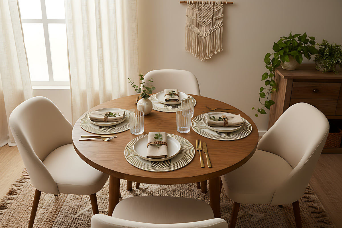 Elegant Ivory & Gold Beaded Round Placemat Set of 2 / Ruchi