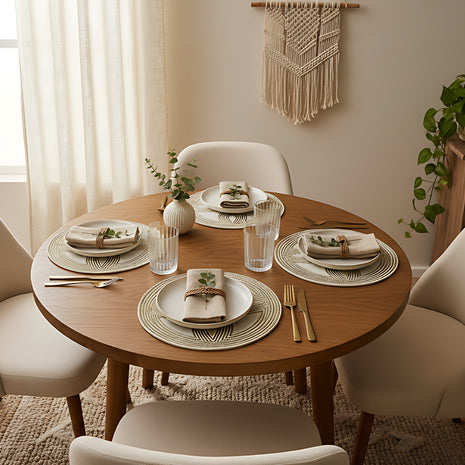 Elegant Ivory & Gold Beaded Round Placemat Set of 2 / Ruchi