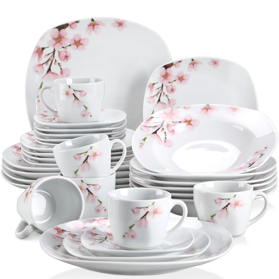 Elegant Pink Floral Ceramic Dinnerware Set / Ruchi