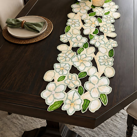 Embroidered Floral Beaded Table Runner / Ruchi