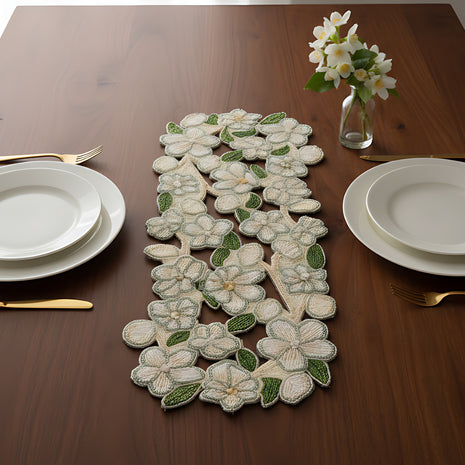 Embroidered Floral Beaded Table Runner / Ruchi