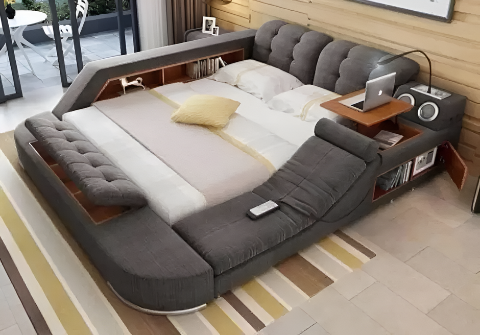 Fabric Upholstered Multifunctional Smart Bed With Storage / Ruchi