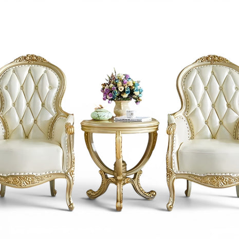 European Leather Sofa Chair And Side Table Set / Ruchi