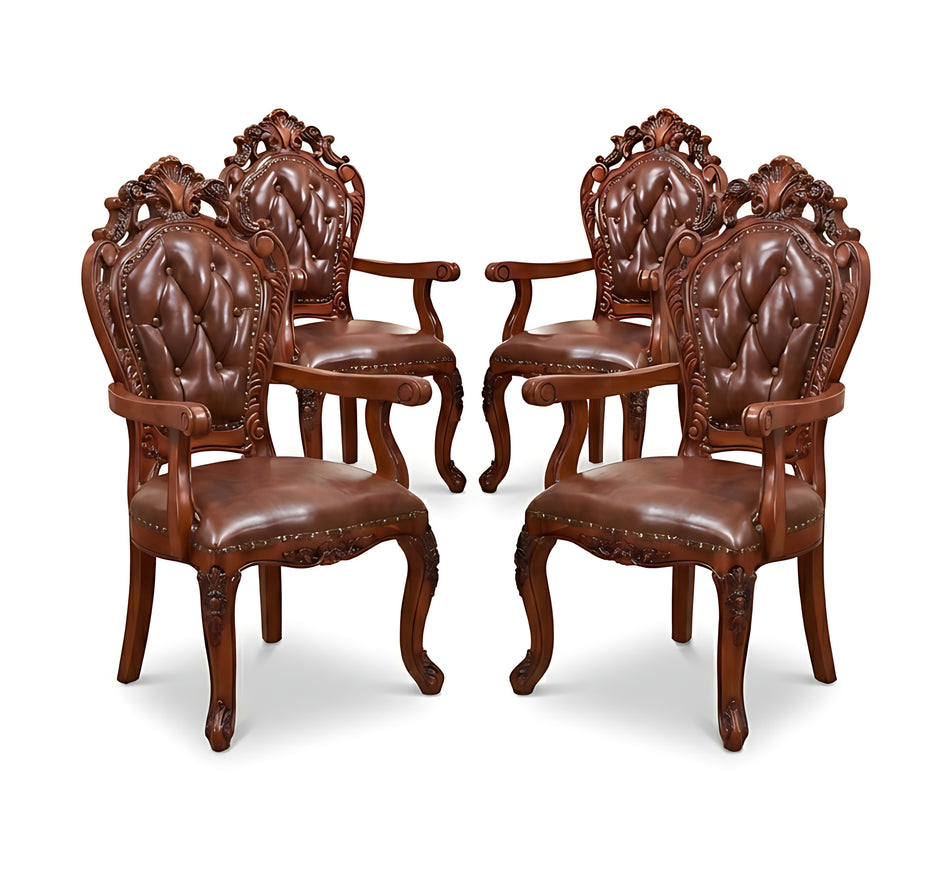 European Leather Upholstered Dining Chairs Set Of 4 / Ruchi