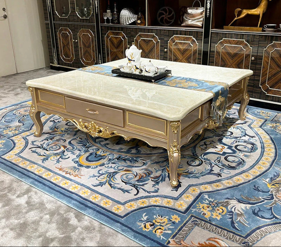 European Marble Top Coffee Table With Storage / Ruchi