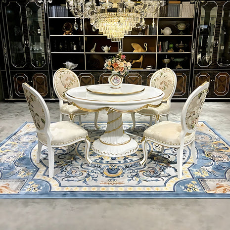 European Wooden Round Dining Table With 6 Chairs / Ruchi