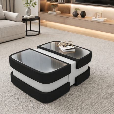 Extendable Glass Top Leather Coffee Table / Ruchi