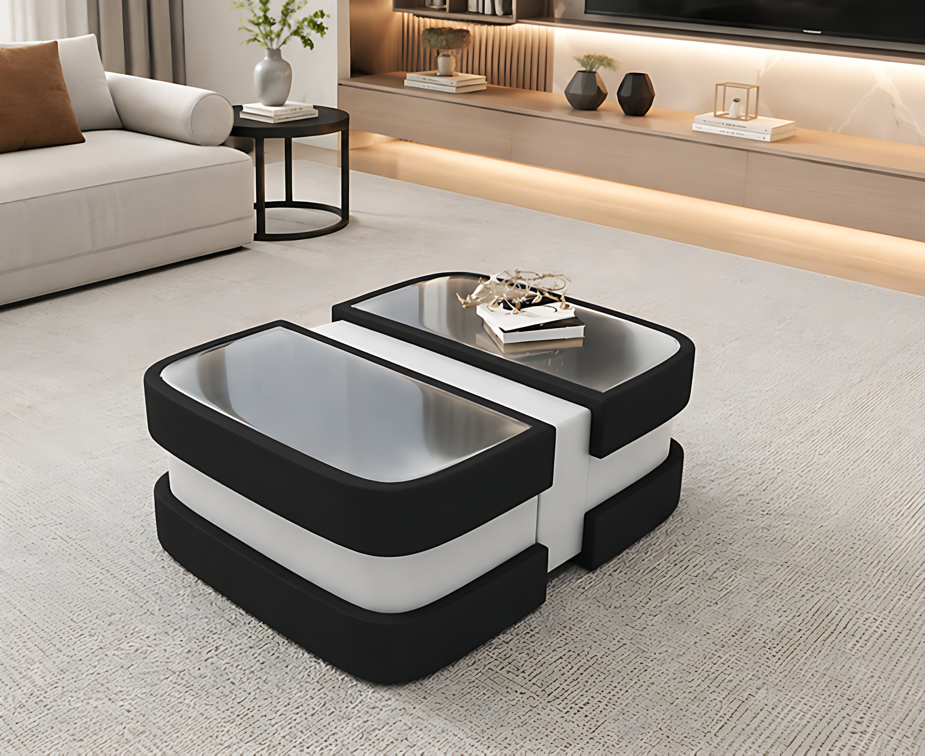 Extendable Glass Top Leather Coffee Table / Ruchi