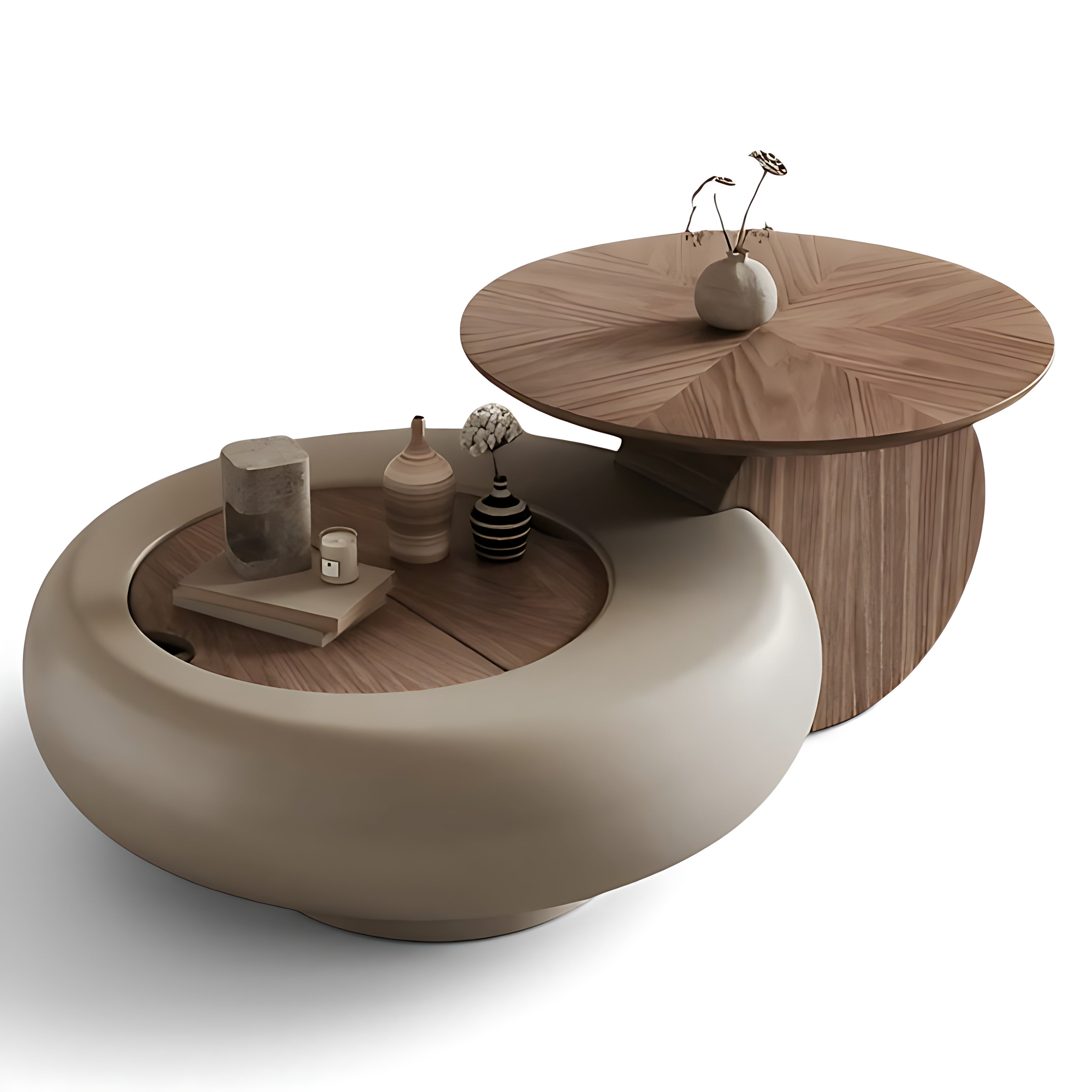 Extendable Round Wooden Coffee Table With Storage / Ruchi 