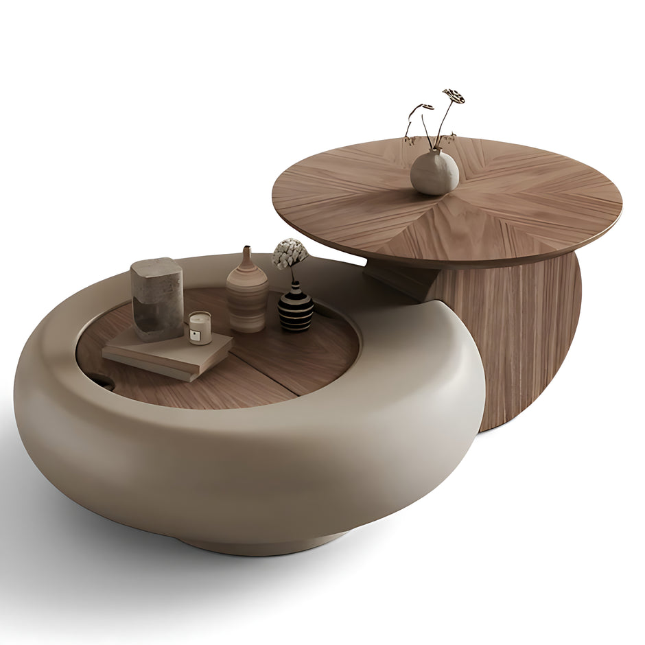 Extendable Round Wooden Coffee Table With Storage / Ruchi 