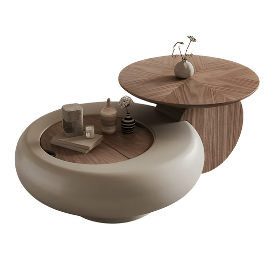 Extendable Round Wooden Coffee Table With Storage / Ruchi