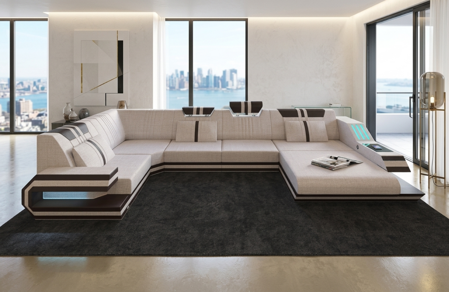 Fabric Sectional Sofa With LED Lights / Ruchi