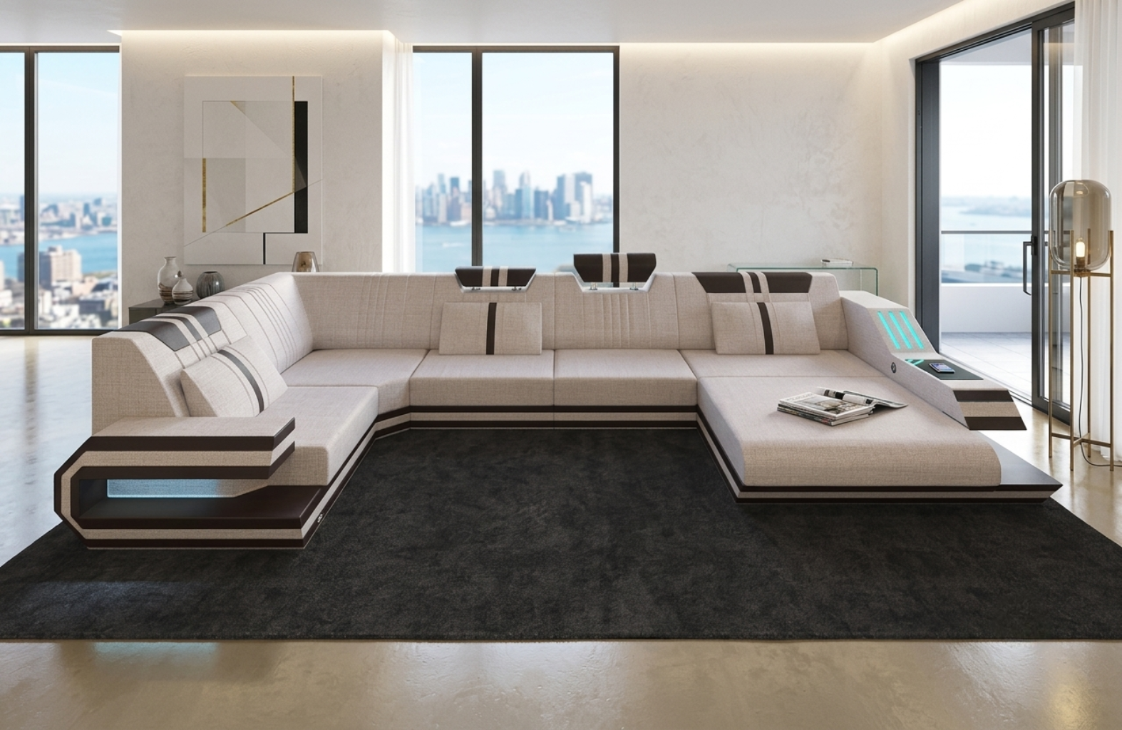 Fabric Sectional Sofa With LED Lights / Ruchi