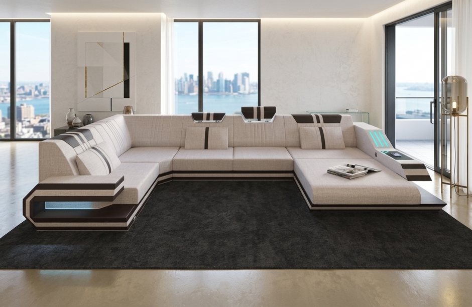 Fabric Sectional Sofa With LED Lights / Ruchi