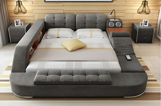 Fabric Upholstered Multifunctional Smart Bed With Storage / Ruchi