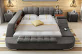 Fabric Upholstered Multifunctional Smart Bed With Storage / Ruchi