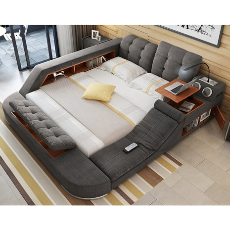 Fabric Upholstered Multifunctional Smart Bed With Storage / Ruchi
