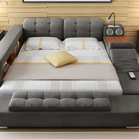 Fabric Upholstered Multifunctional Smart Bed With Storage / Ruchi