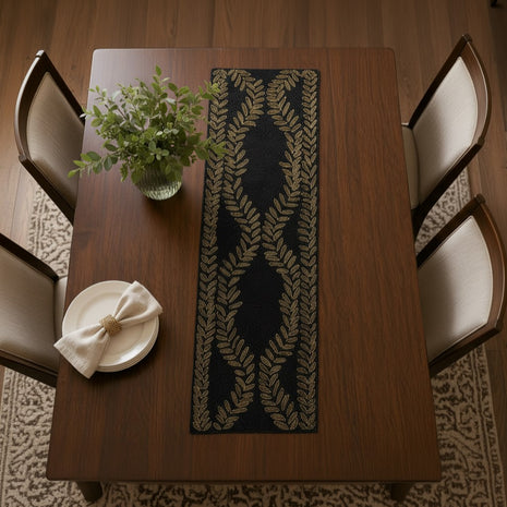 Handcrafted Black & Gold Beaded Table Runner / Ruchi