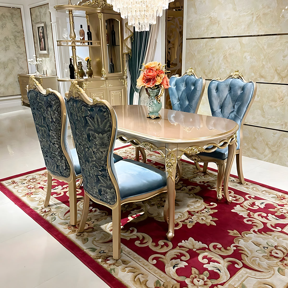 European Oval Wooden Dining Table Set / Ruchi