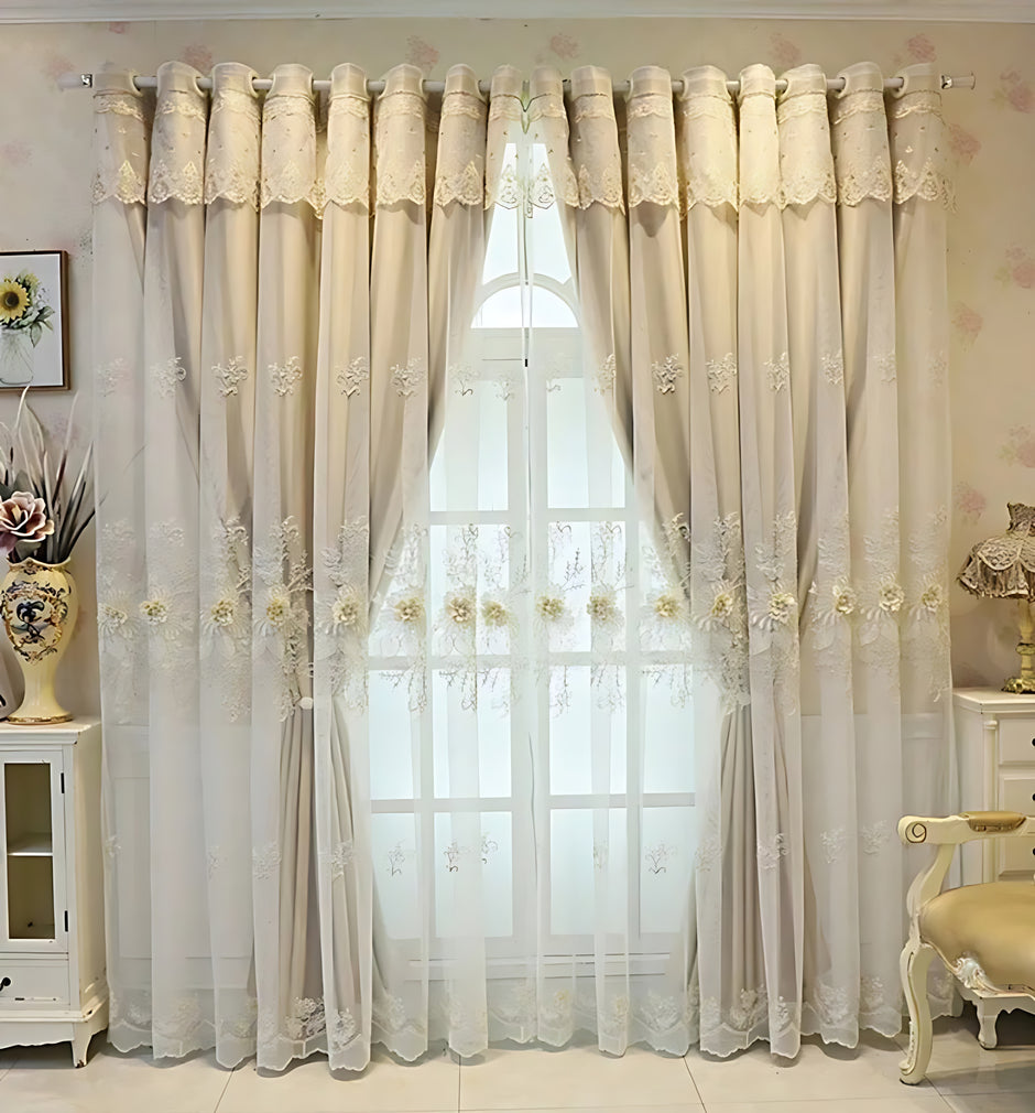 Floral Embroidered Tulle Window Curtain / Ruchi