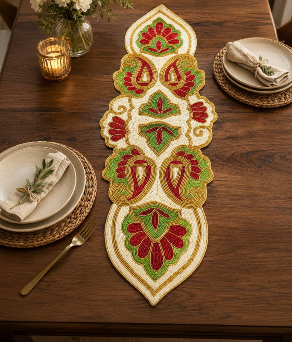 Floral Patch Cutwork Beaded Runner / Ruchi