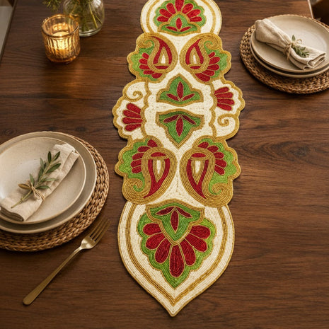 Floral Patch Cutwork Beaded Runner / Ruchi