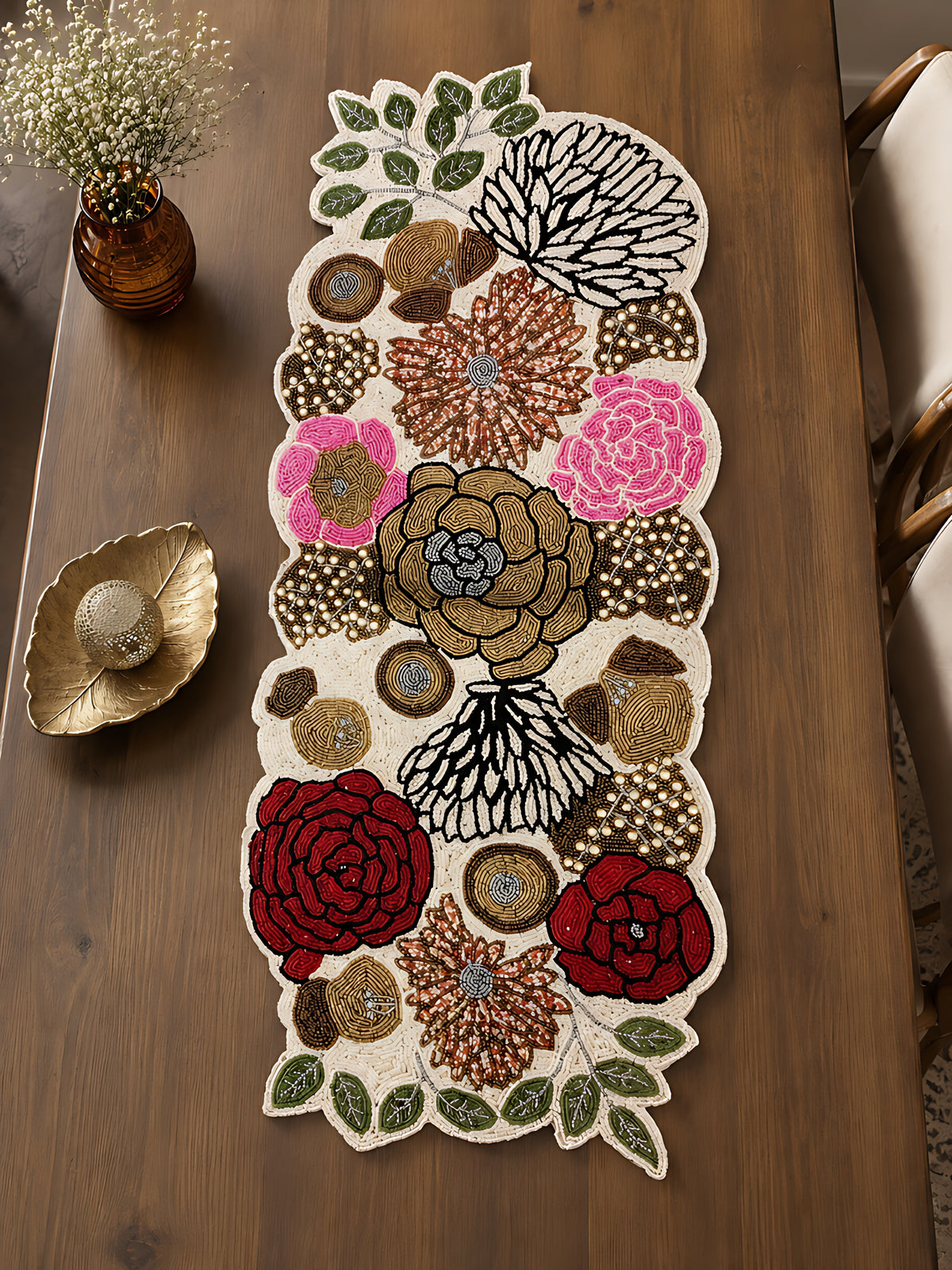Floral Patch Handcrafted Beaded Runner / Ruchi