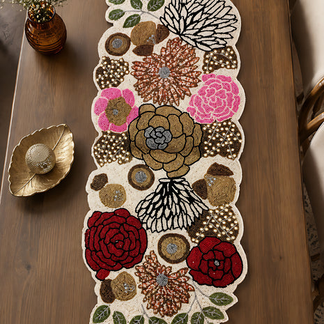 Floral Patch Handcrafted Beaded Runner / Ruchi