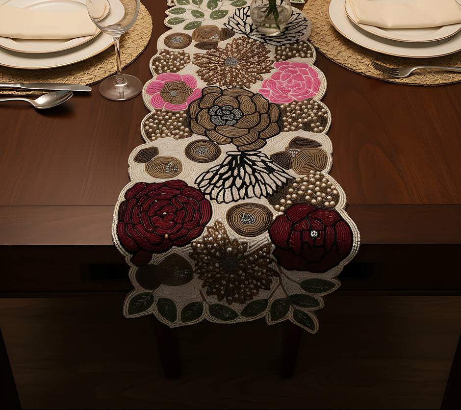 Floral Patch Handcrafted Beaded Runner / Ruchi