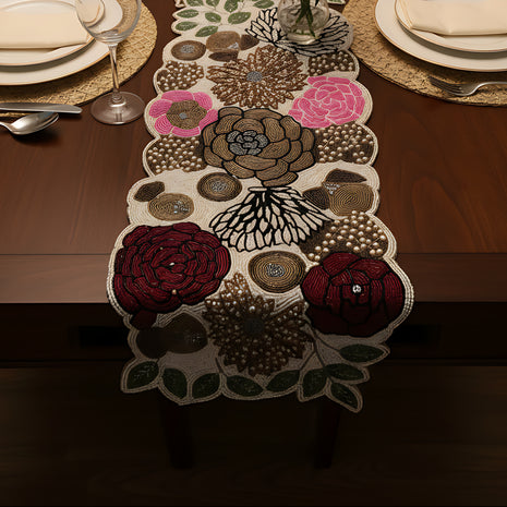 Floral Patch Handcrafted Beaded Runner / Ruchi