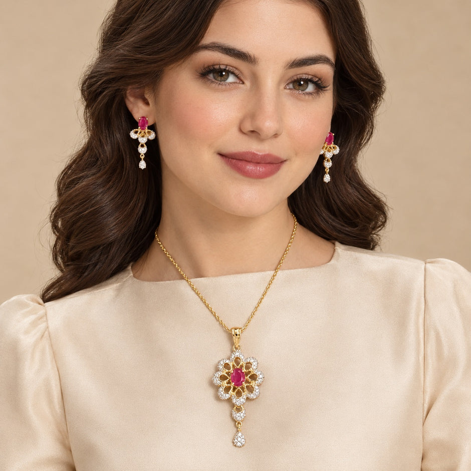 Floral Ruby Stone Necklace Set / Ruchi