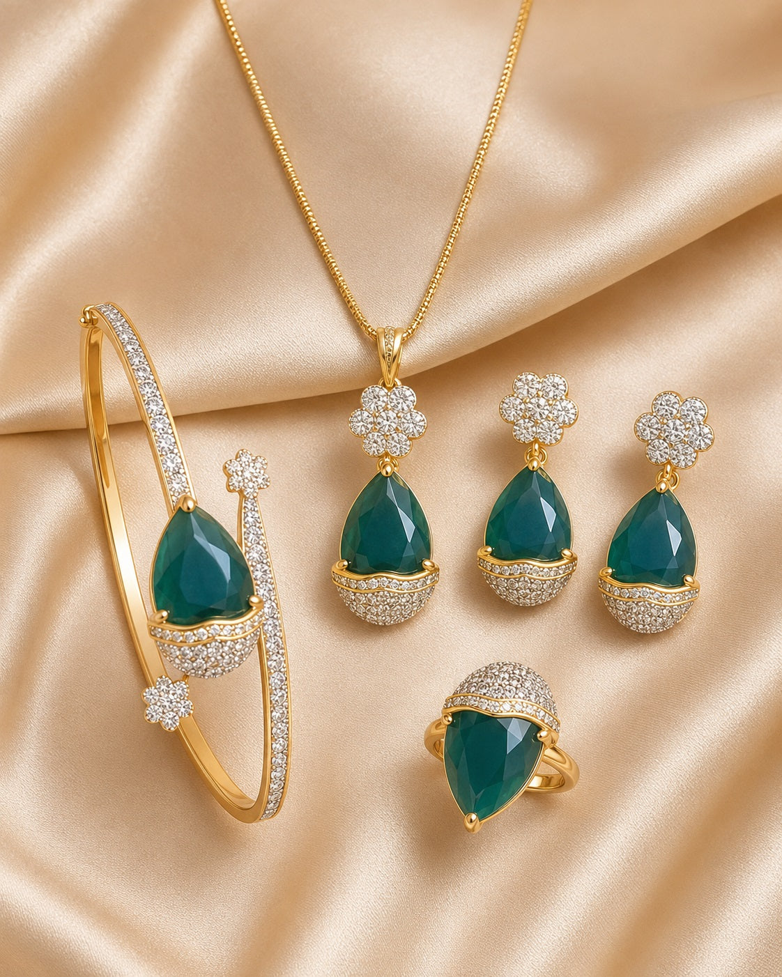 Floral Tear Drop Gemstone Jewelry Set / Ruchi 