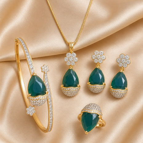 Floral Tear Drop Gemstone Jewelry Set / Ruchi 