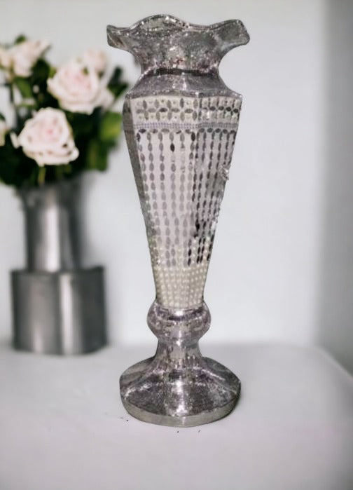 Contemporary Trumpet Design Tall White Ceramic Flower Vase / Ruchi