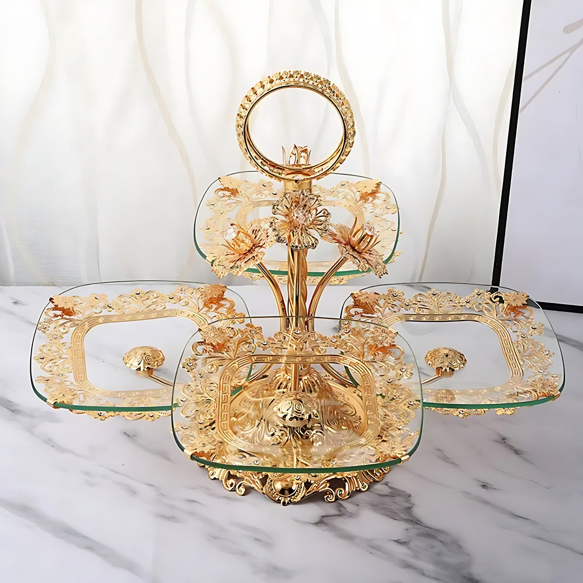 Fruit Stand With 4 Glass Trays For Party / Ruchi