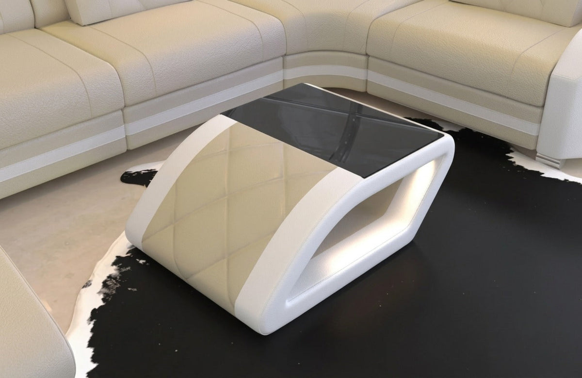 LED Coffee Table With Leather Upholstery / Ruchi