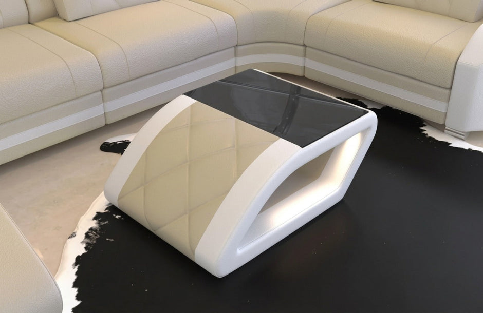 LED Coffee Table With Leather Upholstery / Ruchi