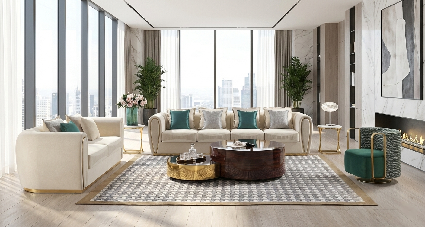 Post Modern 3 Pieces Fabric Upholstered Sofa Set / Ruchi