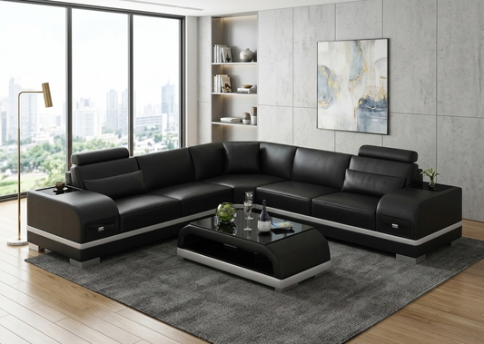 L-Shaped Leather Sectional Sofa With Storage / Ruchi