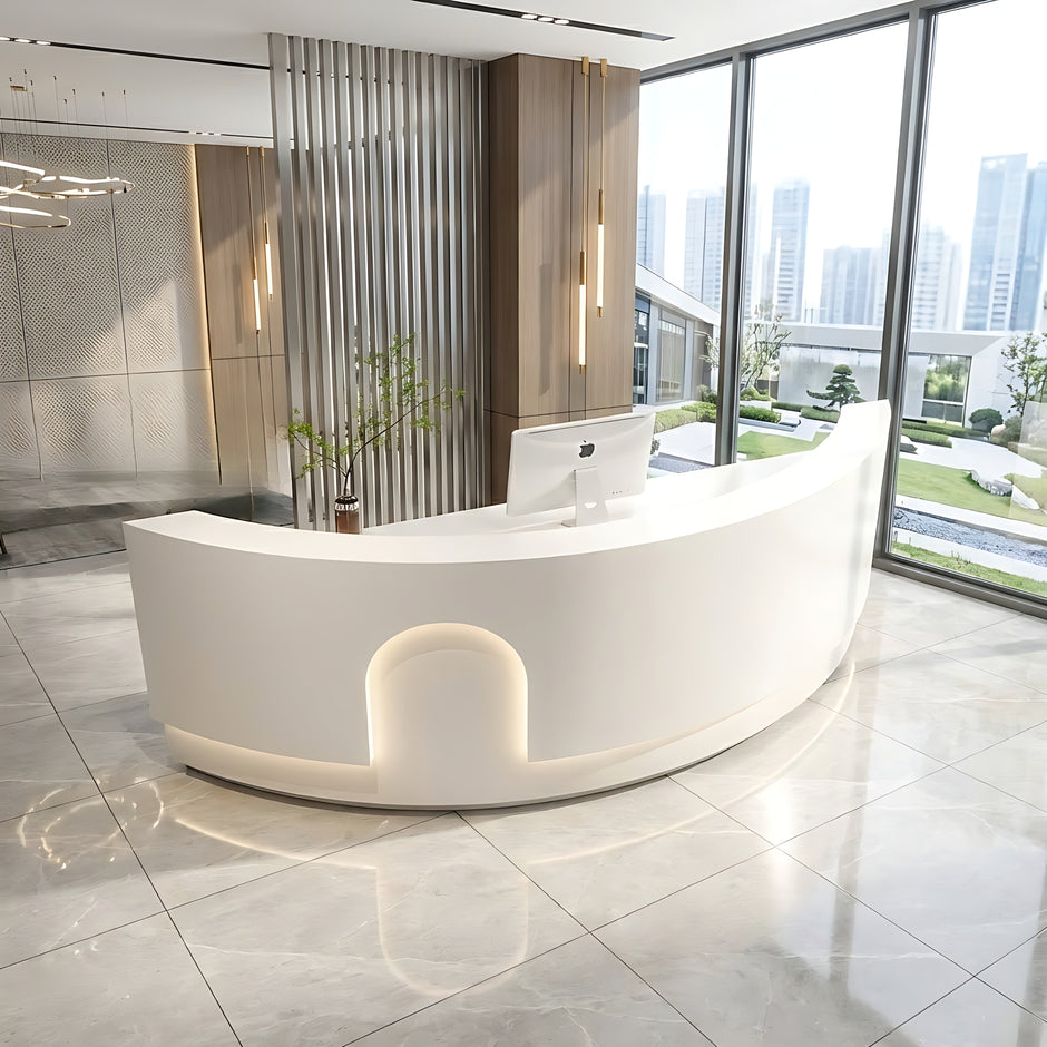 Modern LED 105 Inch Curved Wooden Reception Desk / Ruchi 
