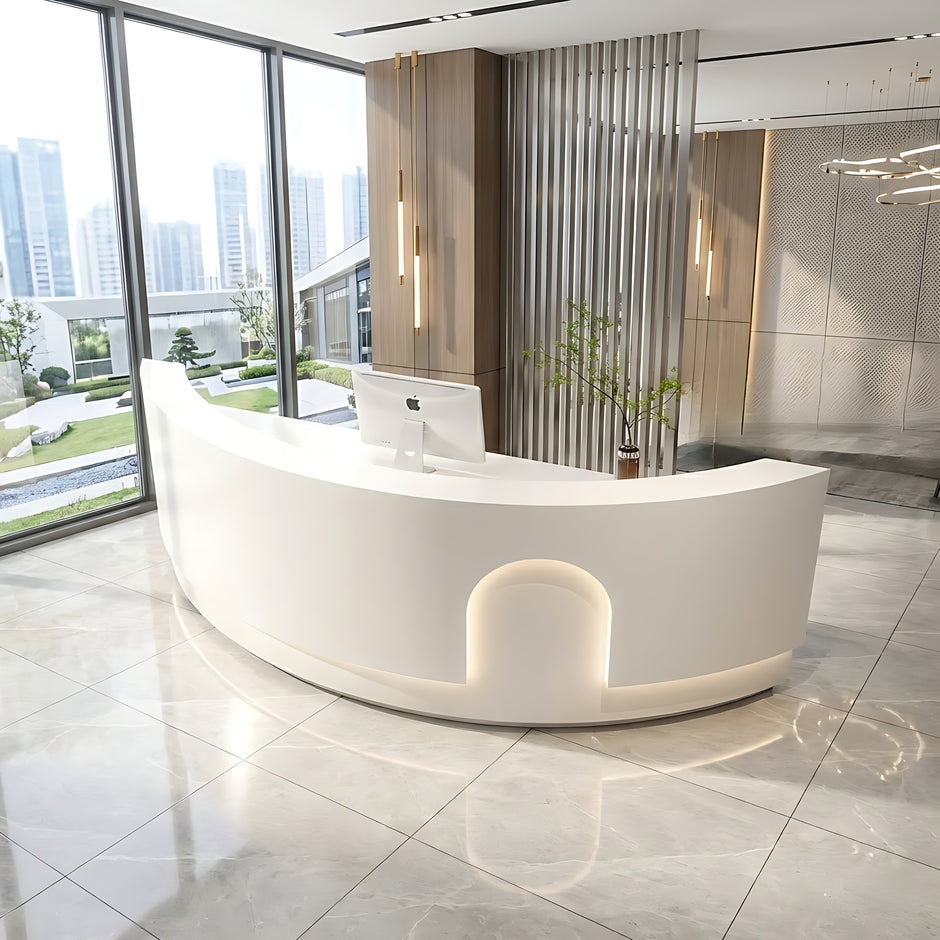 Modern LED 105 Inch Curved Wooden Reception Desk