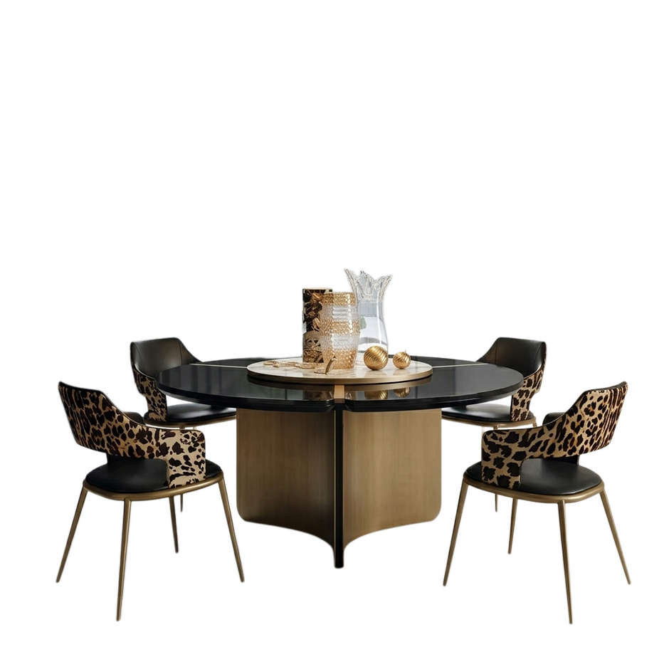 Shiny Wooden Top Round Dining Table Set